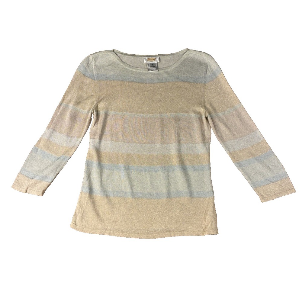Talbots Womens Metallic Striped Knit Top Gold Silver Blue Sm Pastel Grandmacore